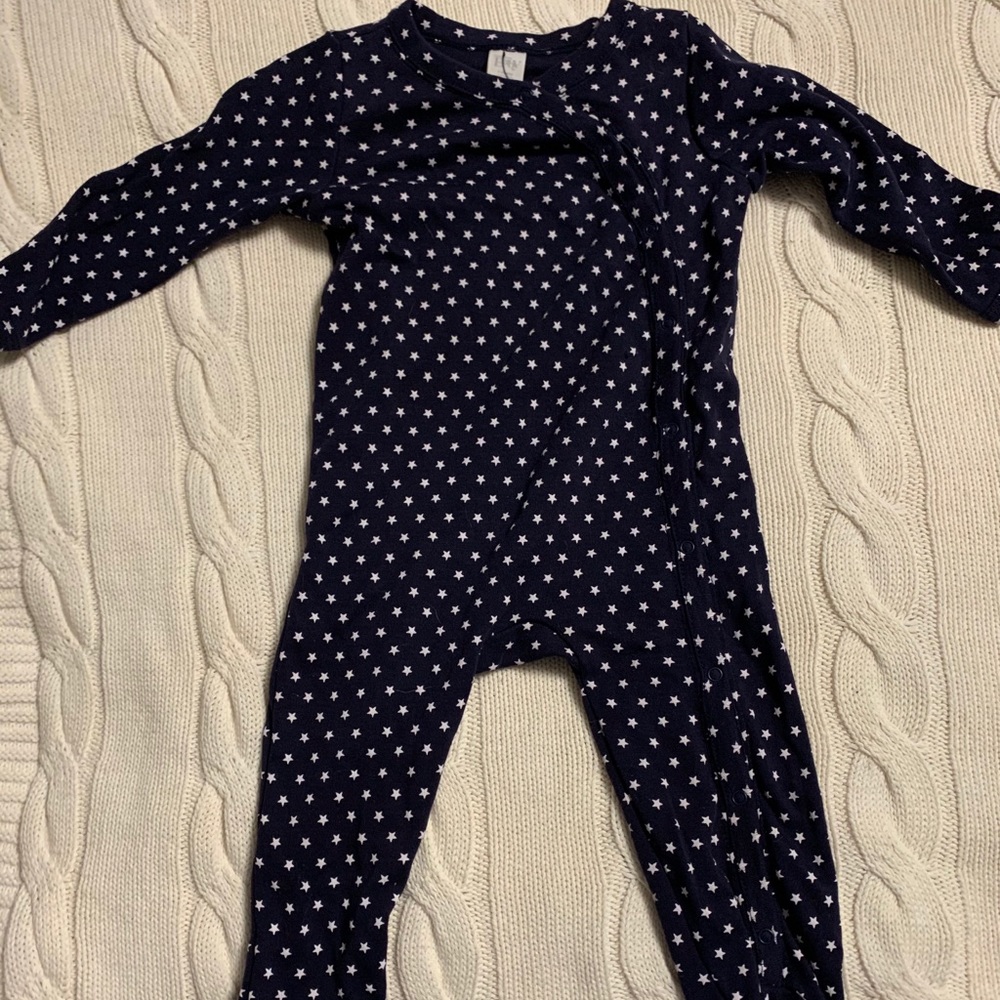 Nordstrom Baby Print Footie Onesie Star Navy White Size 6M